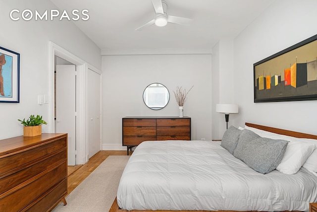 40 W 67th St Unit 1A, New York City, NY 10023 - bedroom with light wood-style floors and a ceiling fan