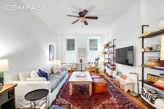 545 10th St, New York City, NY 11215 - living room featuring ceiling fan and wood finished floors