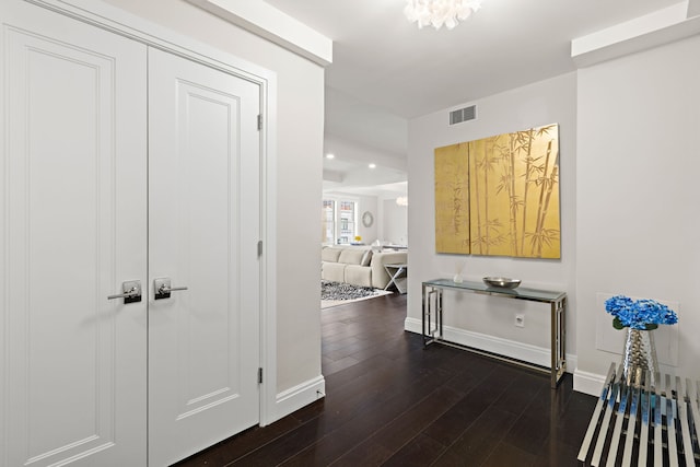 10 W 86th St Unit 15A, New York City, NY 10024 - hall featuring baseboards, dark wood finished floors, and recessed lighting
