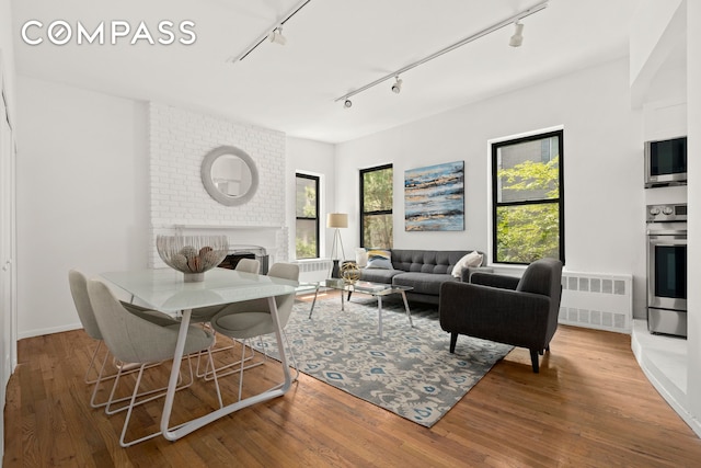 234 E 35th St Unit 3, New York City, NY 10016 - living room featuring radiator, rail lighting, and plenty of natural light