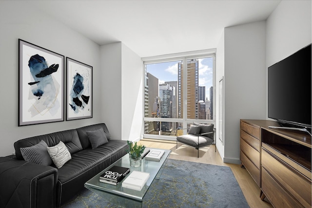 247 W 46th St Unit 3505, New York City, NY 10036 - living room featuring light wood finished floors