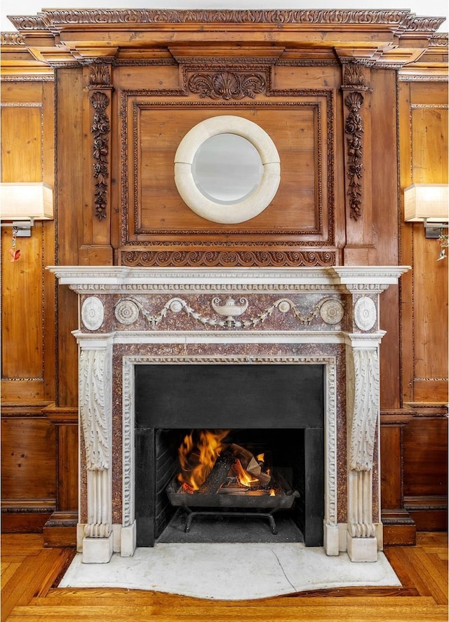480 Park Ave Unit 15E, New York City, NY 10022 - detailed view of a large fireplace and wooden walls