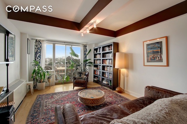 343 4th Ave Unit 9F, New York City, NY 11215 - sitting room featuring rail lighting, wood finished floors, and baseboards