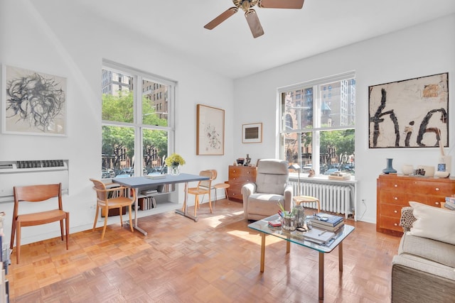 357 W End Ave Unit 2, New York City, NY 10024 - living room featuring radiator heating unit, ceiling fan, and heating unit