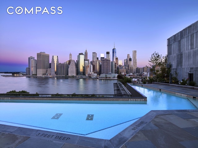 90 Furman St Unit N107, New York City, NY 11201 - pool at dusk with a view of skyline