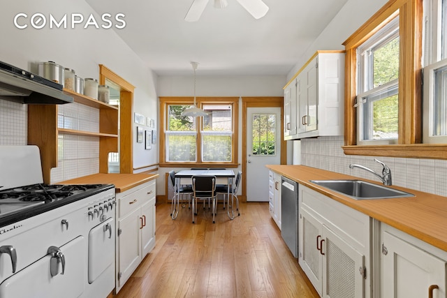 492 Westminster Rd, New York City, NY 11218 - kitchen featuring a sink, stainless steel dishwasher, decorative backsplash, light wood finished floors, and white cabinetry