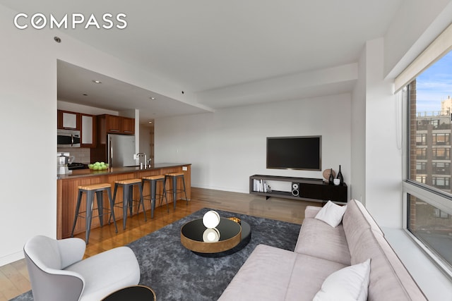 460 W 236th St Unit 65, New York City, NY 10463 - living area with wood finished floors, baseboards, and recessed lighting