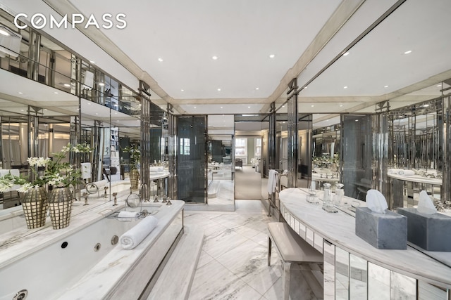 46 E 71st St, New York City, NY 10021 - full bath with a jetted tub, marble tiled flooring, and recessed lighting