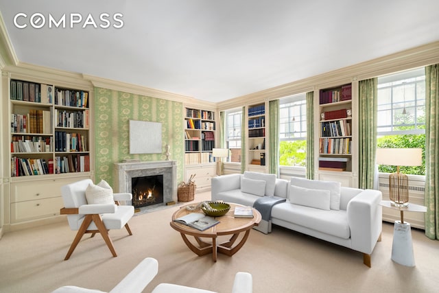 46 E 71st St, New York City, NY 10021 - living room featuring ornamental molding, a fireplace, and radiator