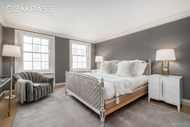 46 E 71st St, New York City, NY 10021 - carpeted bedroom featuring crown molding and baseboards