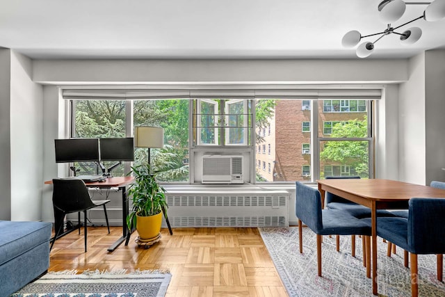 130 Saint Edwards St Unit 2C, New York City, NY 11201 - office space featuring radiator, a chandelier, and cooling unit