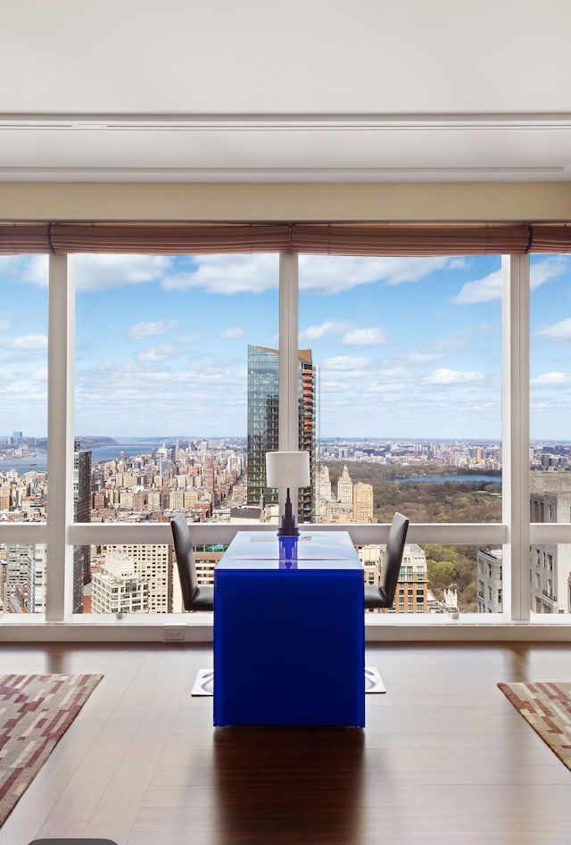 80 Columbus Cir Unit 71Ab, New York City, NY 10023 - dining room featuring a view of city, wood finished floors, and healthy amount of natural light