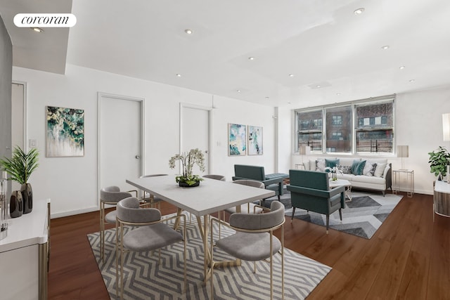 200 E 58th St Unit 17H, New York City, NY 10022 - dining area featuring dark wood finished floors and recessed lighting