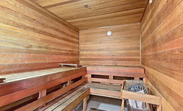 27-28 Thomson Ave Unit 135, New York City, NY 11101 - relaxing sauna / steam room featuring wooden walls and wooden ceiling