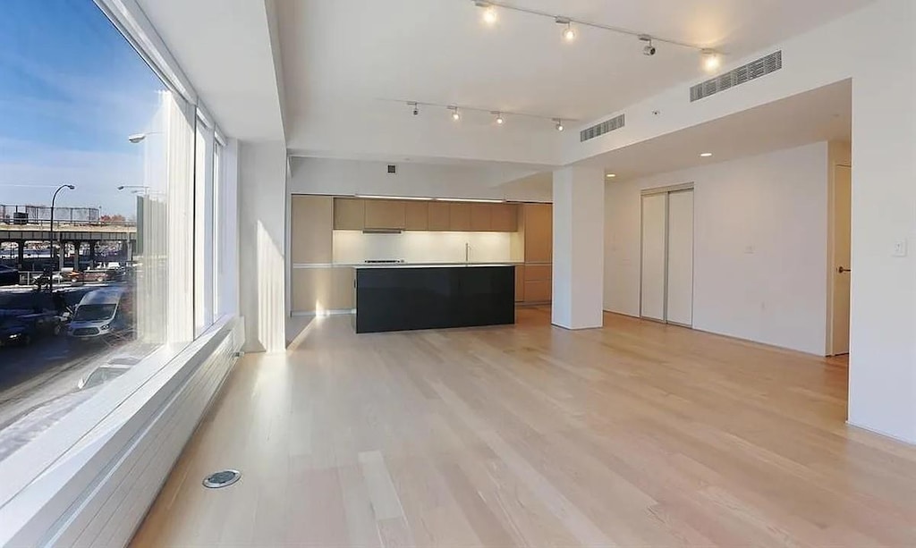 459 W 18th St Unit 2, New York City, NY 10011 - unfurnished living room with rail lighting, a sink, and light wood-style floors