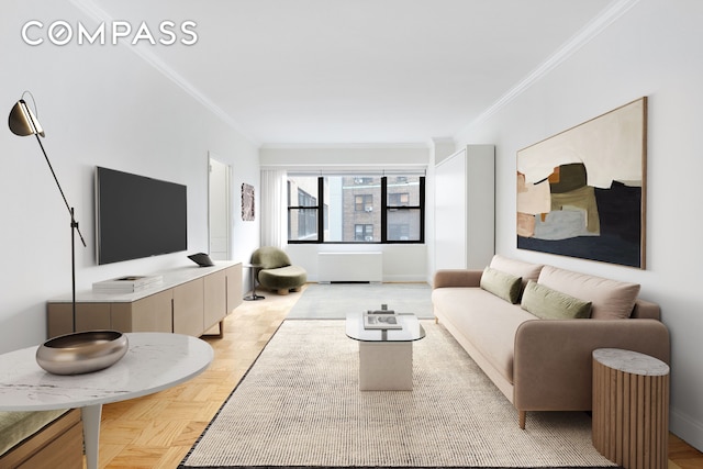 305 E 40th St Unit 14V, New York City, NY 10016 - living area with crown molding and radiator