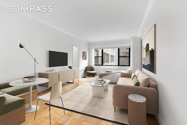 305 E 40th St Unit 14V, New York City, NY 10016 - living room featuring crown molding