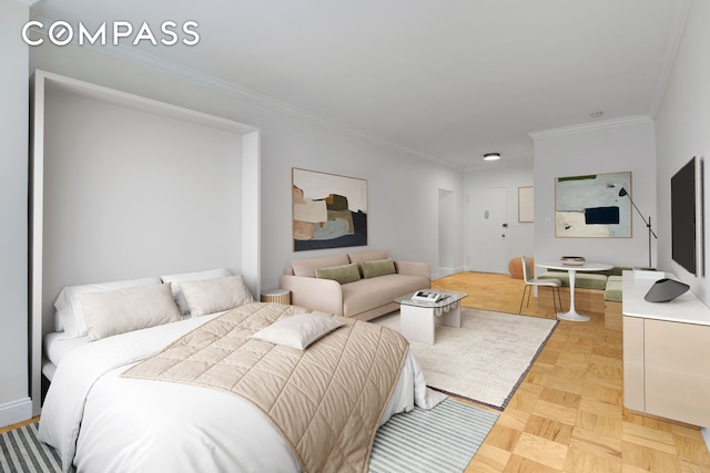 305 E 40th St Unit 14V, New York City, NY 10016 - bedroom featuring ornamental molding and baseboards