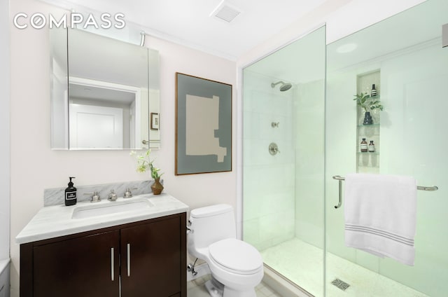 140 E 63rd St Unit 9B, New York City, NY 10065 - bathroom featuring toilet, a shower stall, and vanity