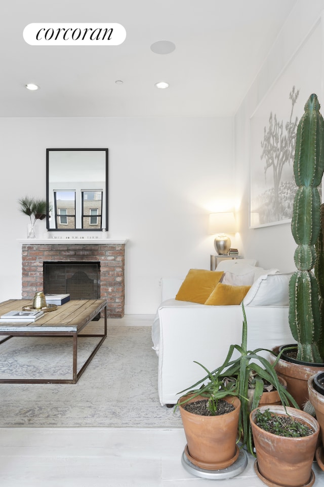 138 Broadway Unit 5G, New York City, NY 11211 - living area featuring a fireplace and recessed lighting