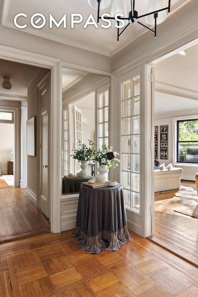 270 Riverside Dr Unit 2C, New York City, NY 10025 - interior space featuring a chandelier and ornamental molding