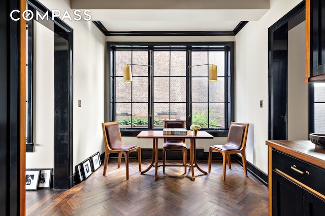 211 Elizabeth St Unit 3S, New York City, NY 10012 - dining area featuring crown molding, baseboards, and a desk