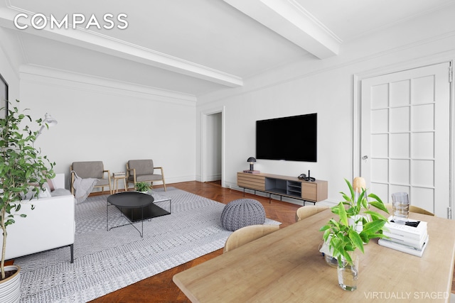 250 W 94th St Unit 8J, New York City, NY 10025 - living room featuring beam ceiling and wood finished floors