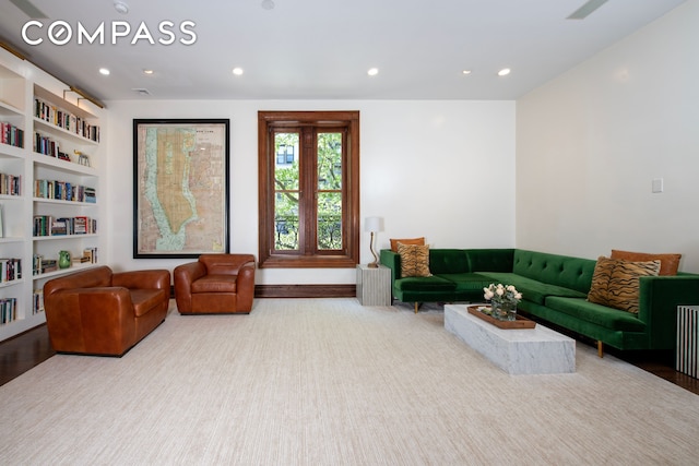 430 W 147th St, New York City, NY 10031 - carpeted living area with recessed lighting and built in features