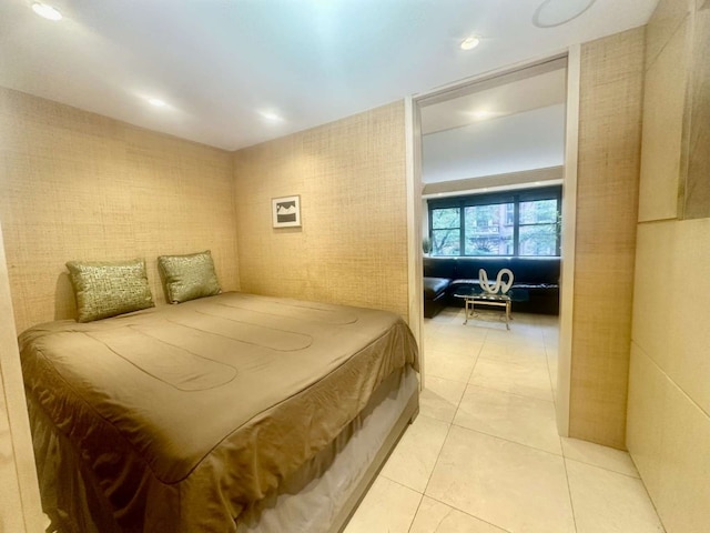 35 E 38th St Unit 3C, New York City, NY 10016 - bedroom featuring light tile patterned floors and recessed lighting