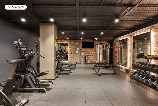 99 Jane St Unit 2J, New York City, NY 10014 - exercise room with brick wall