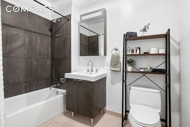 184 Kent Ave Unit D101, New York City, NY 11249 - bathroom featuring toilet, vanity, shower / bath combination with curtain, tile patterned flooring, and baseboards