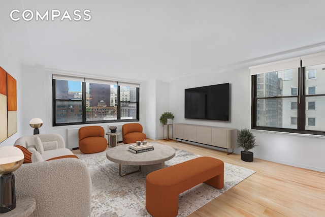 35 E 38th St Unit 12B, New York City, NY 10016 - living room featuring wood finished floors and baseboards