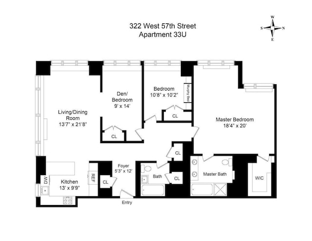 322 W 57th St Unit 33U, New York City, NY 10019 - view of room layout