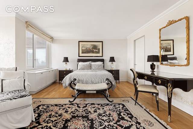 322 W 57th St Unit 33U, New York City, NY 10019 - bedroom featuring light wood finished floors and crown molding