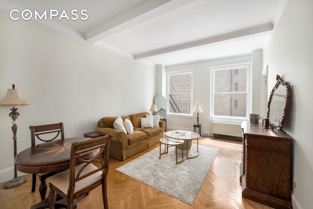 1060 Park Ave Unit 3Ab, New York City, NY 10128 - living area featuring beam ceiling and baseboards