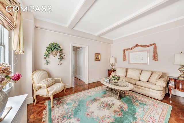 1060 Park Ave Unit 3Ab, New York City, NY 10128 - living room with beam ceiling and baseboards