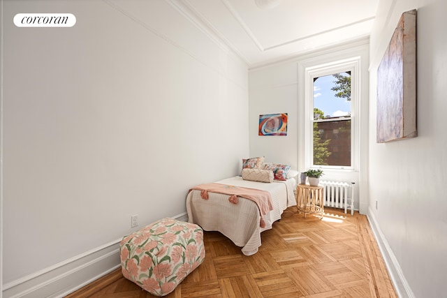 151 Herkimer St, New York City, NY 11216 - bedroom featuring radiator heating unit, baseboards, and crown molding
