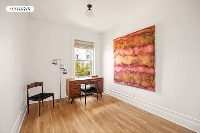 151 Herkimer St, New York City, NY 11216 - sitting room with crown molding, light wood-type flooring, and baseboards