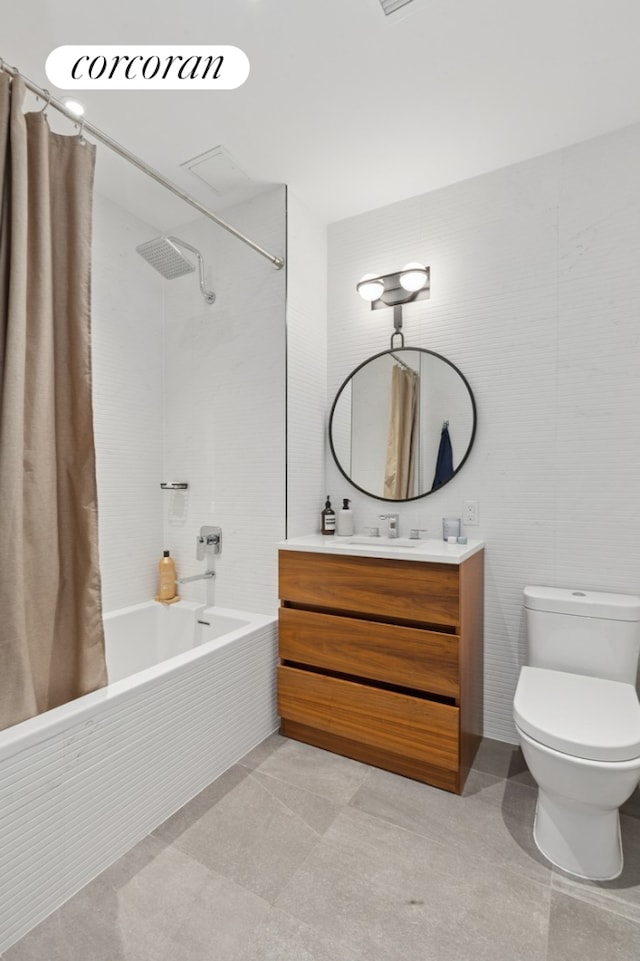 112 Fleet Pl Unit 2A, New York City, NY 11201 - bathroom featuring shower / bath combo, vanity, and tile patterned floors