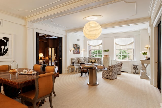 35 E 76th St Unit 415, New York City, NY 10021 - dining space featuring carpet floors and ornamental molding