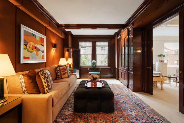 35 E 76th St Unit 415, New York City, NY 10021 - living area featuring ornamental molding and light carpet
