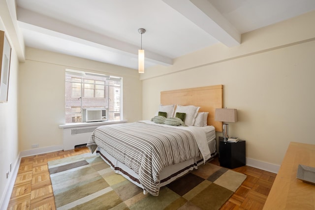 45 W 54th St Unit 11/12A, New York City, NY 10019 - bedroom featuring radiator, beam ceiling, and cooling unit