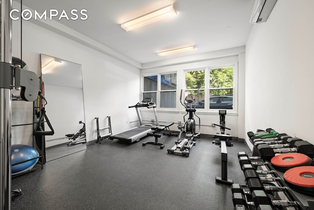195 Hawthorne St Unit 5E, New York City, NY 11225 - exercise area featuring a wall mounted air conditioner