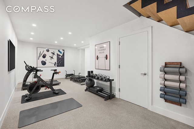 53 W 85th St, New York City, NY 10024 - workout area featuring recessed lighting, carpet, and baseboards
