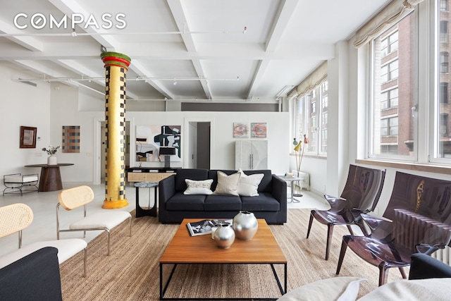 32 W 20th St Unit 5, New York City, NY 10011 - living area with beamed ceiling and coffered ceiling