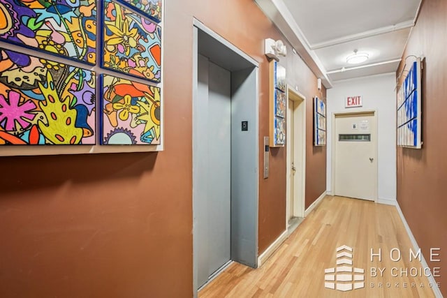 1610 Dekalb Ave Unit 5A, New York City, NY 11237 - hall featuring elevator, wood finished floors, and baseboards