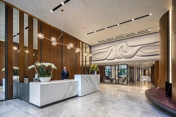 70 Charlton St Unit 4F, New York City, NY 10014 - welcome area featuring a towering ceiling and wooden walls