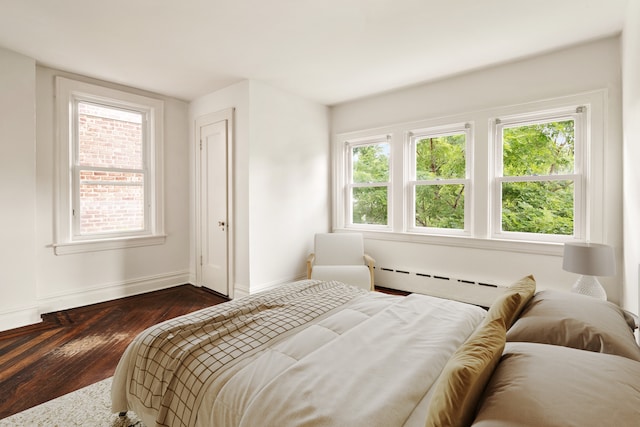 216 E 21st St, New York City, NY 11226 - bedroom with a baseboard radiator, dark wood finished floors, and multiple windows