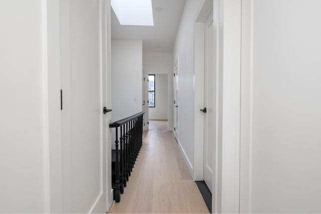 45 Cornelia St, New York City, NY 11221 - hallway featuring a skylight and light wood-style flooring