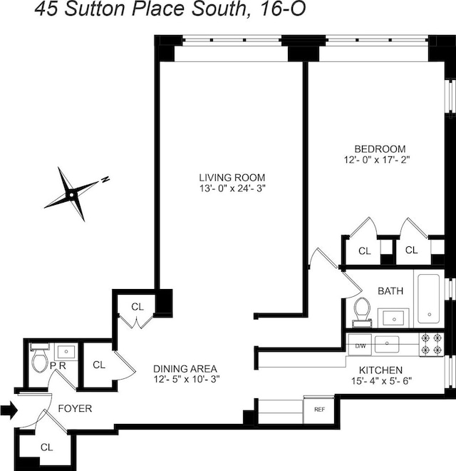 45 Sutton Pl S Unit 16/O, New York City, NY 10022 - floor plan / room layout